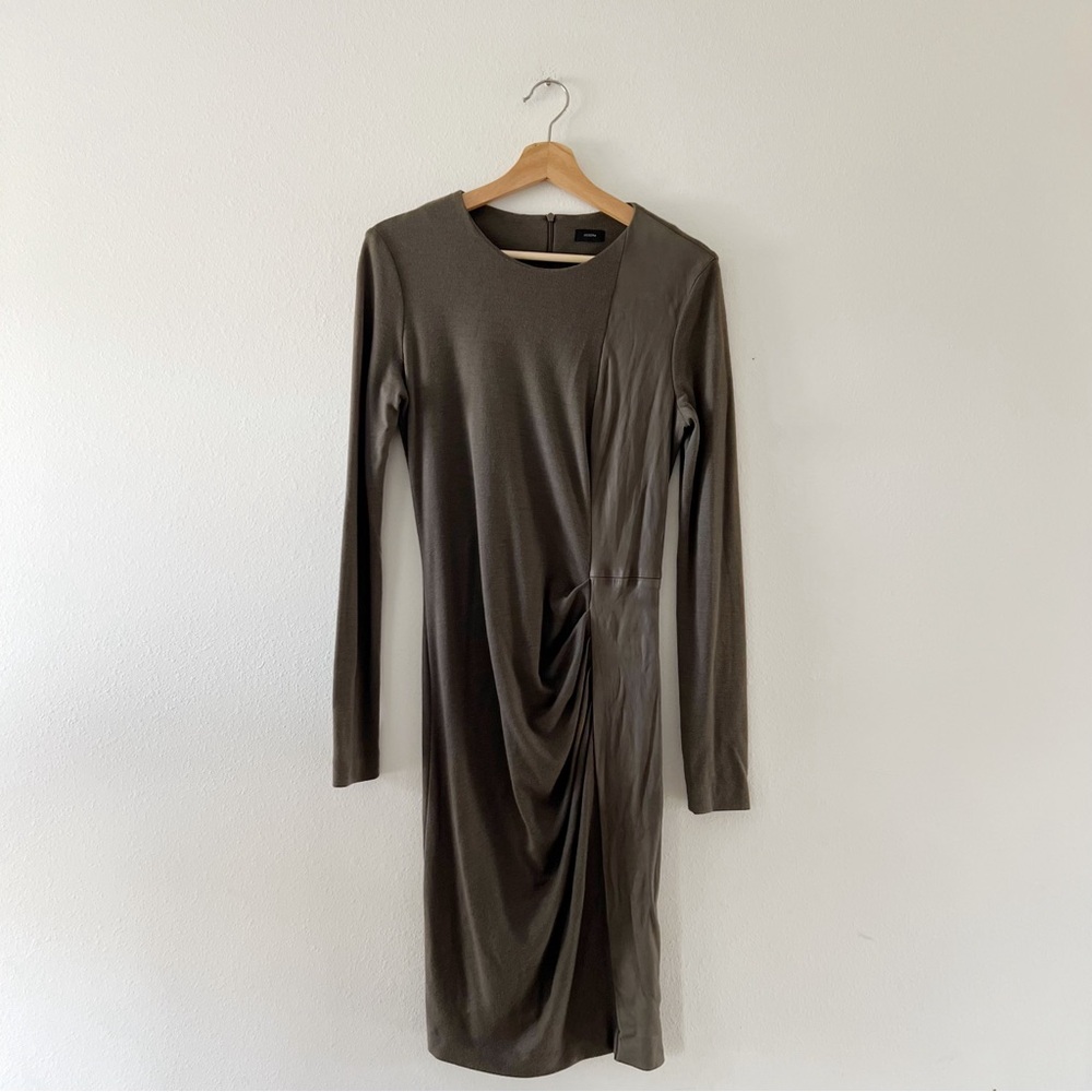 JOSEPH | Long Sleeve Wool Bodycon Dress Leather Panel Mixed Media | L